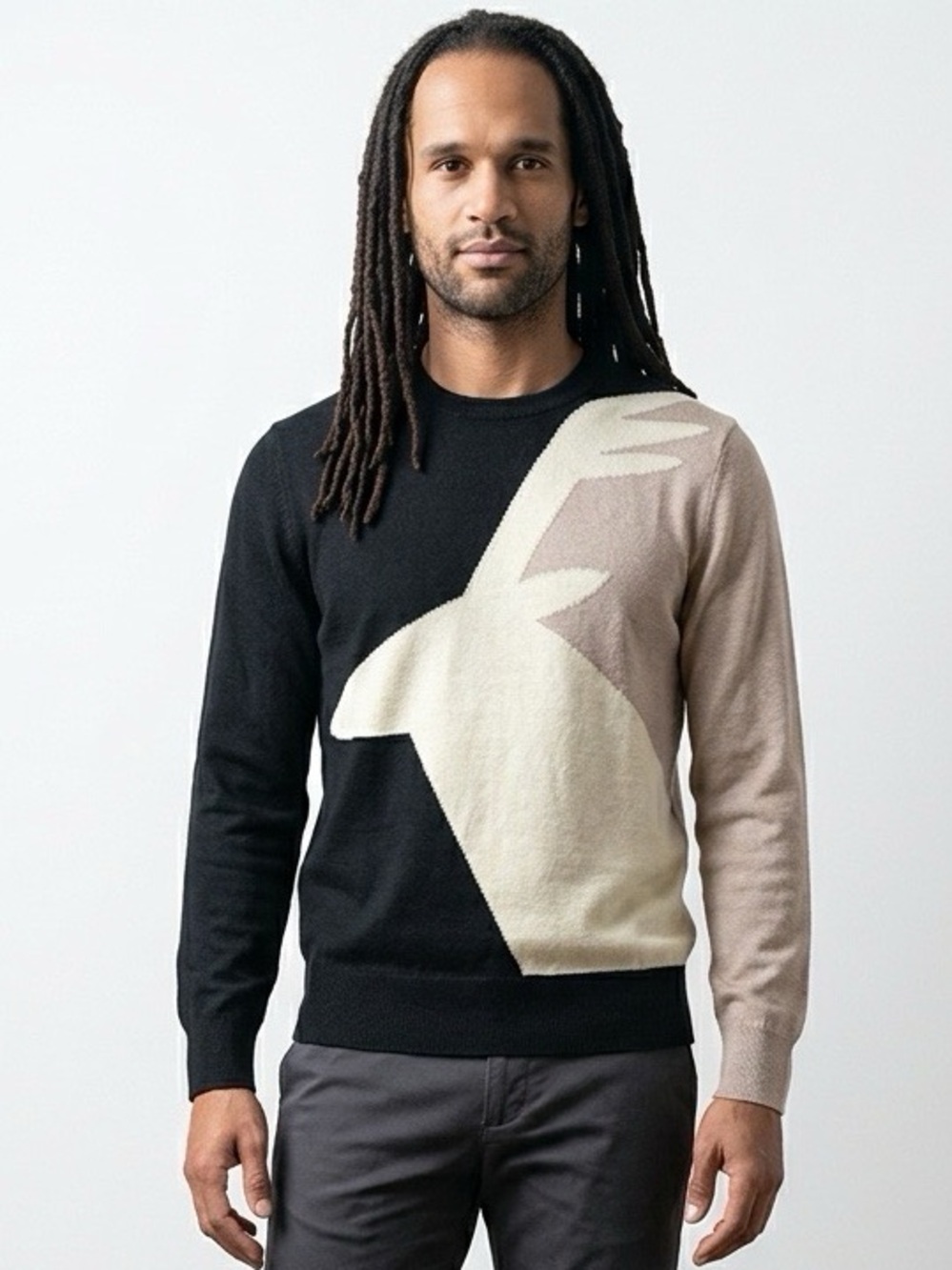 Mr. Turk Men's Black and Beige Graphic Crewneck Sweater